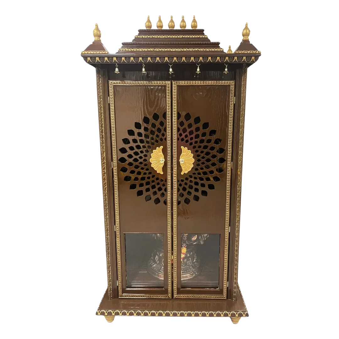 Mahima Teak Wood Mandap Brown Gold with Door