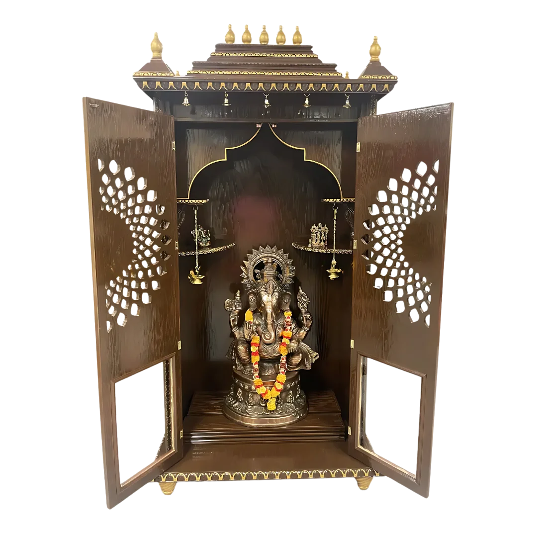 Mahima Teak Wood Mandap ( Brown Gold) open door view