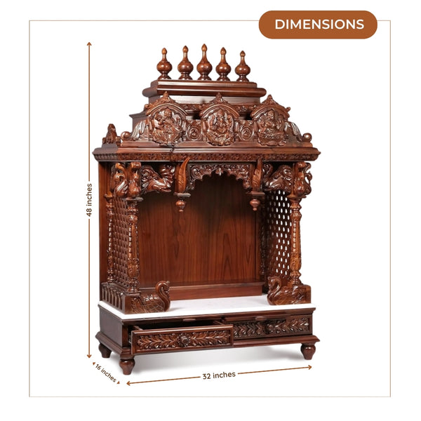 Maitri Teak Wood Mandir (Brown) dimensions 