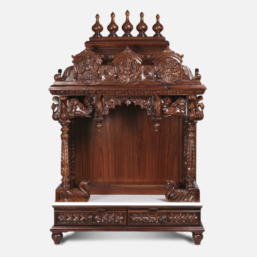 Maitri Teak Wood Mandir (Brown) front view 