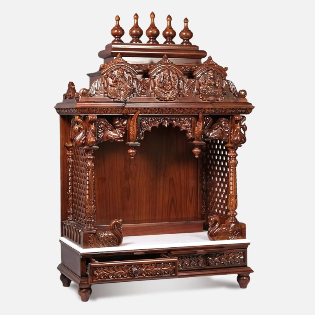 Maitri Teak Wood Mandir (Brown) side angle