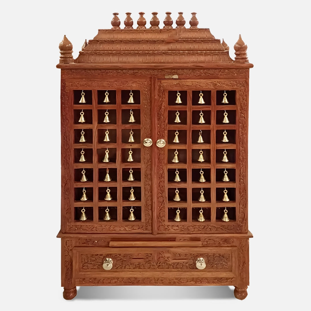 Mangalya Teak Wood Mandir (Brown) front view 