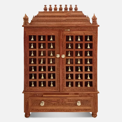 Mangalya Teak Wood Mandir (Brown) front view 