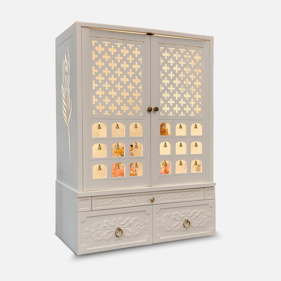 Mantralaya Teak Wood Mandap White With Door