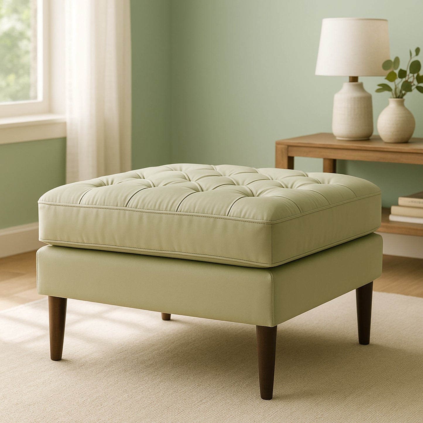 Marine Teak Wood Ottoman Stool (Oyster) lifestyle view