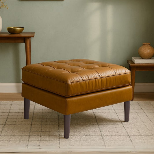 Marine Teak Wood Ottoman Stool (Sand) lifestyle view