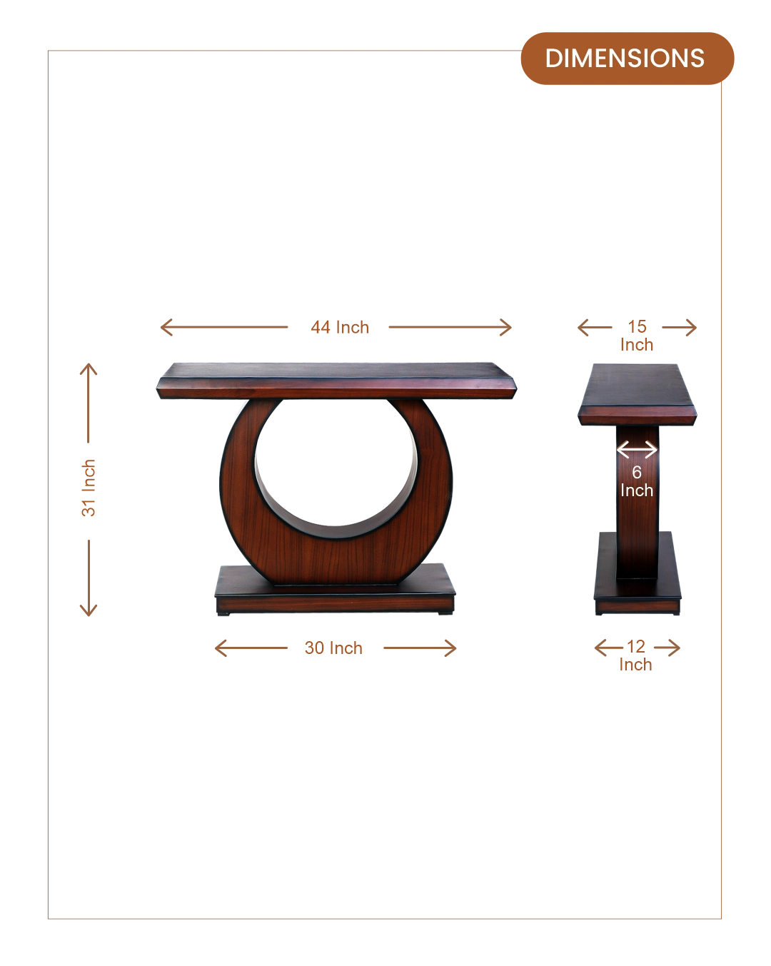 Maronze Solid Wood Console Table (Brown) dimensions