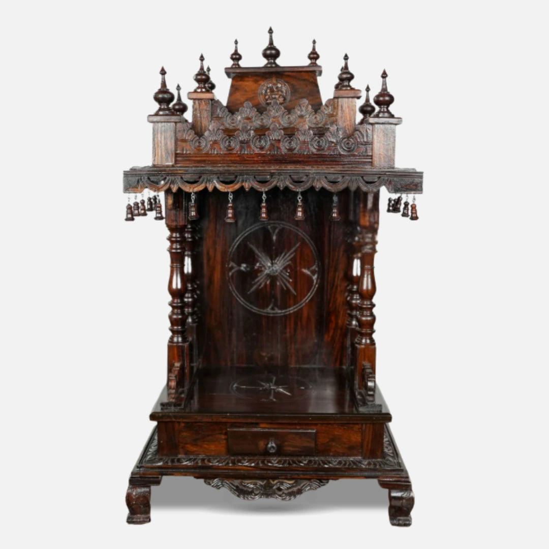 Meera Teak Wood Mandir (Brown) front view 