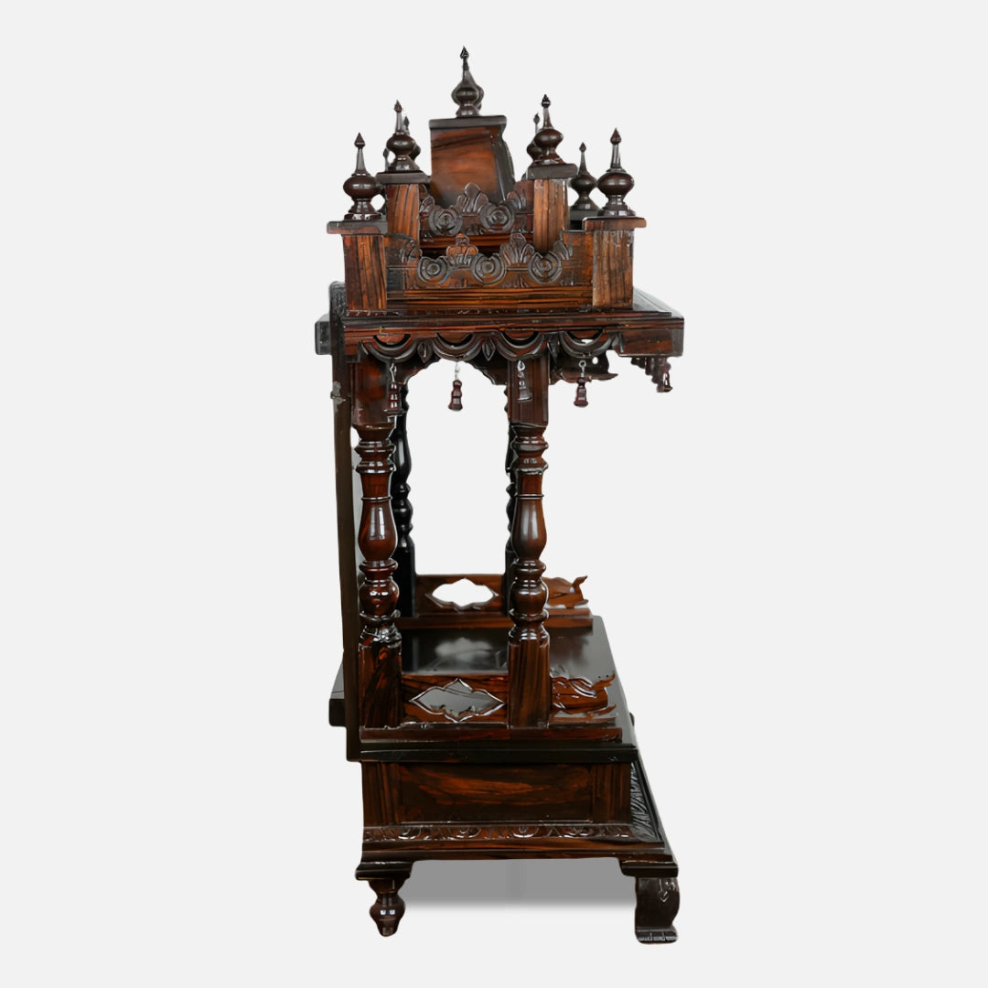 Meera Teak Wood Mandir (Brown) side view 