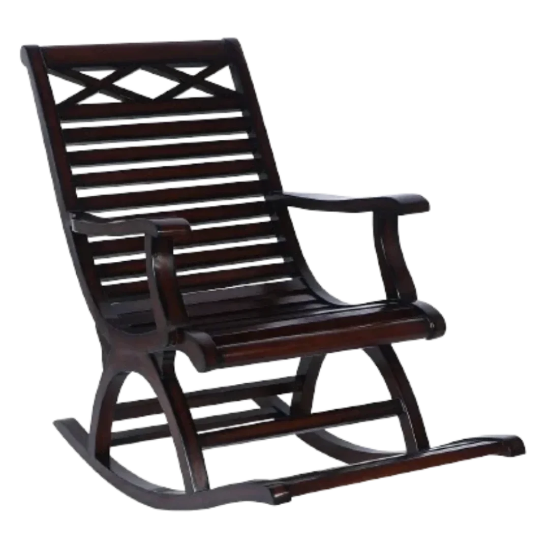 Mince Teak Wood Rocking Chair (Brown) side angle
