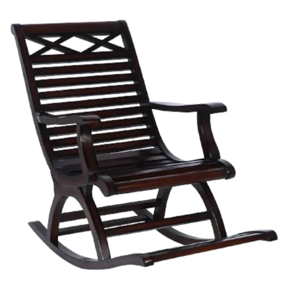 Mince Teak Wood Rocking Chair (Brown) side angle