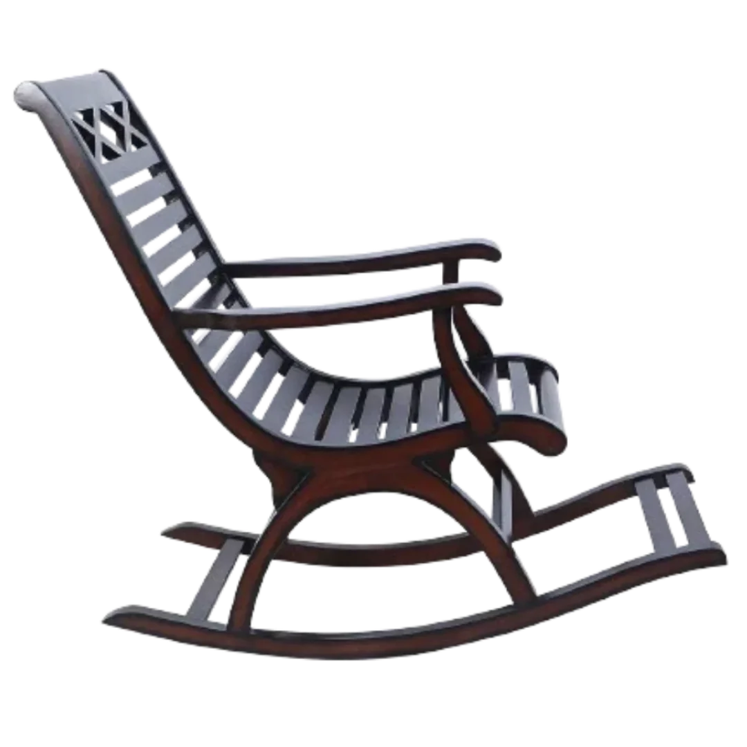 Mince Teak Wood Rocking Chair (Brown) side view