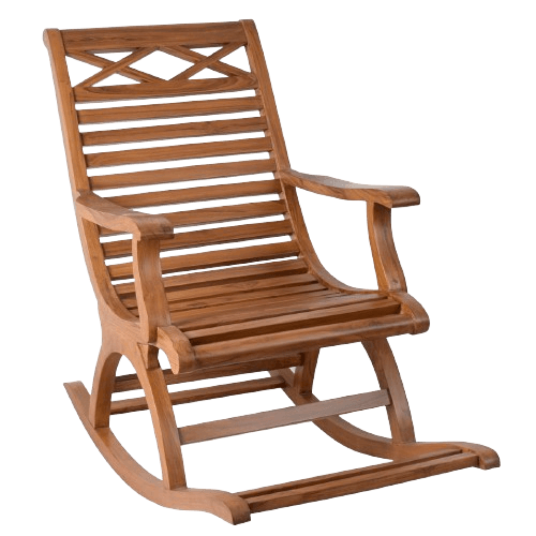 Mince Teak Wood Rocking Chair (Teak) side angle