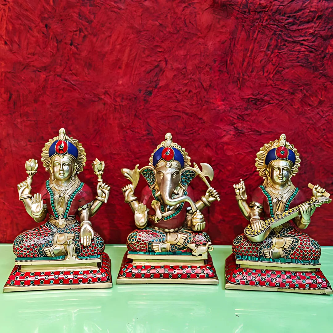 Multicolor Brass Laxmi Ganesh Saraswati Idol lifestyle view
