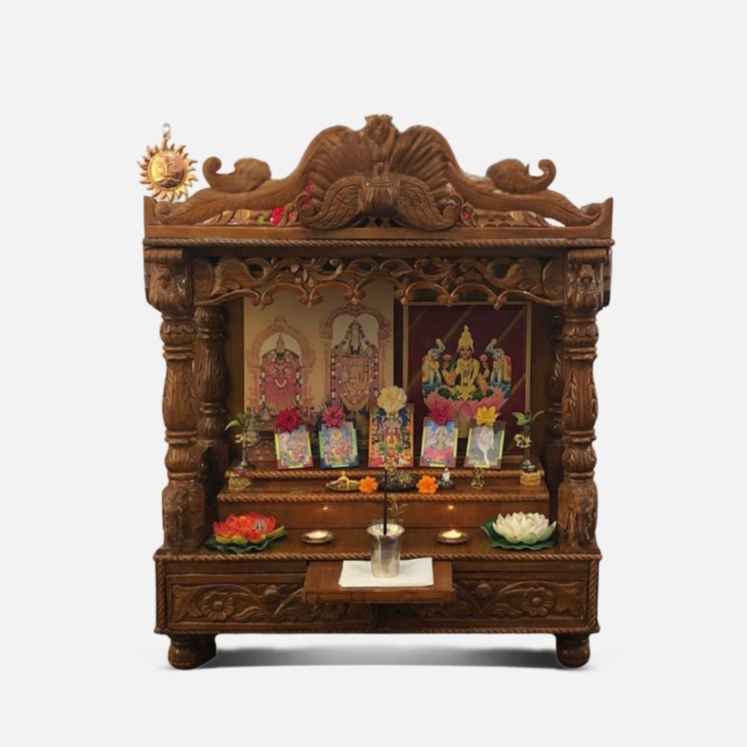 Nakshi Teak Wood Mandir Brown
