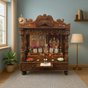 Nakshi Teak Wood Mandir (Brown)