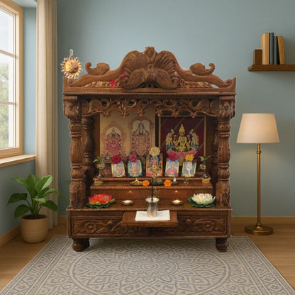 Nakshi Teak Wood Mandir (Brown)  lifestyle view