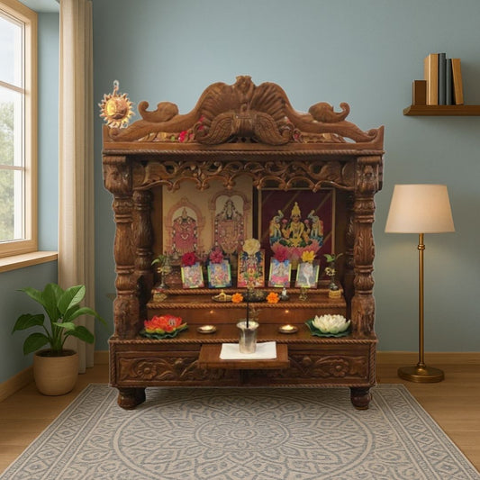 Nakshi Teak Wood Mandir (Brown)  lifestyle view