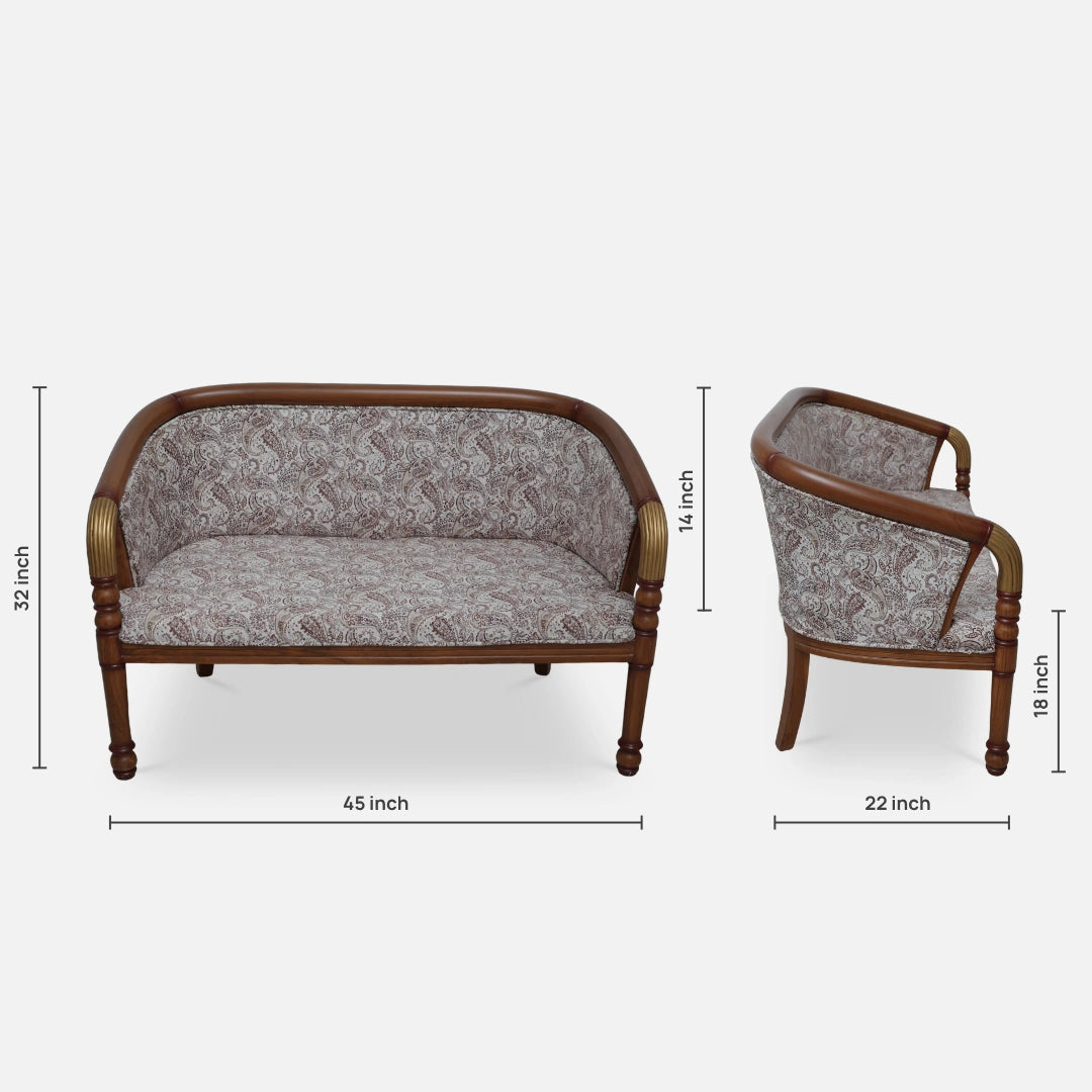 Nami Solid Wood Love Sofa (Teak Gold) dimensions image