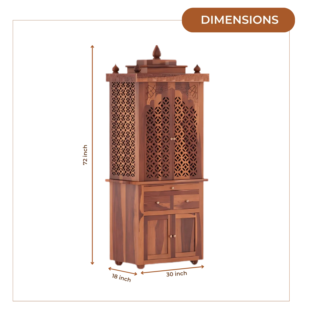 Namrah Teak Wood Pooja Mandap with Door (Teak) Dimnsions