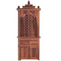 Namrah Teak Wood Pooja Mandap with Door (Teak) Front View