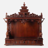 Nandita Teak Wood Mandir (Brown) front view 