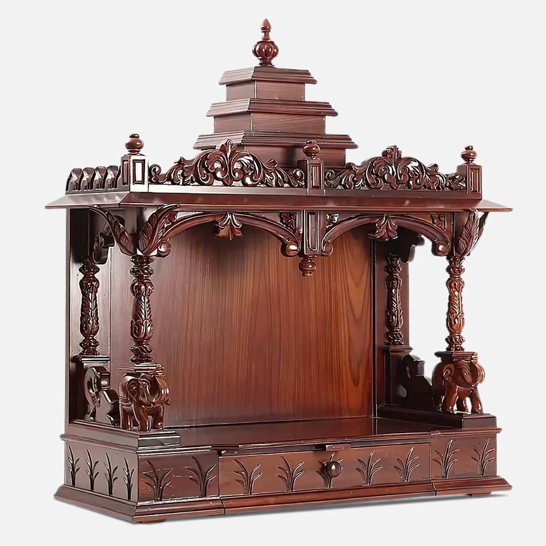 Nandita Teak Wood Mandir (Brown) side angle 