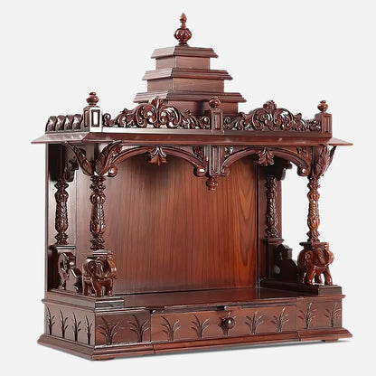 Nandita Teak Wood Mandir (Brown) side angle 