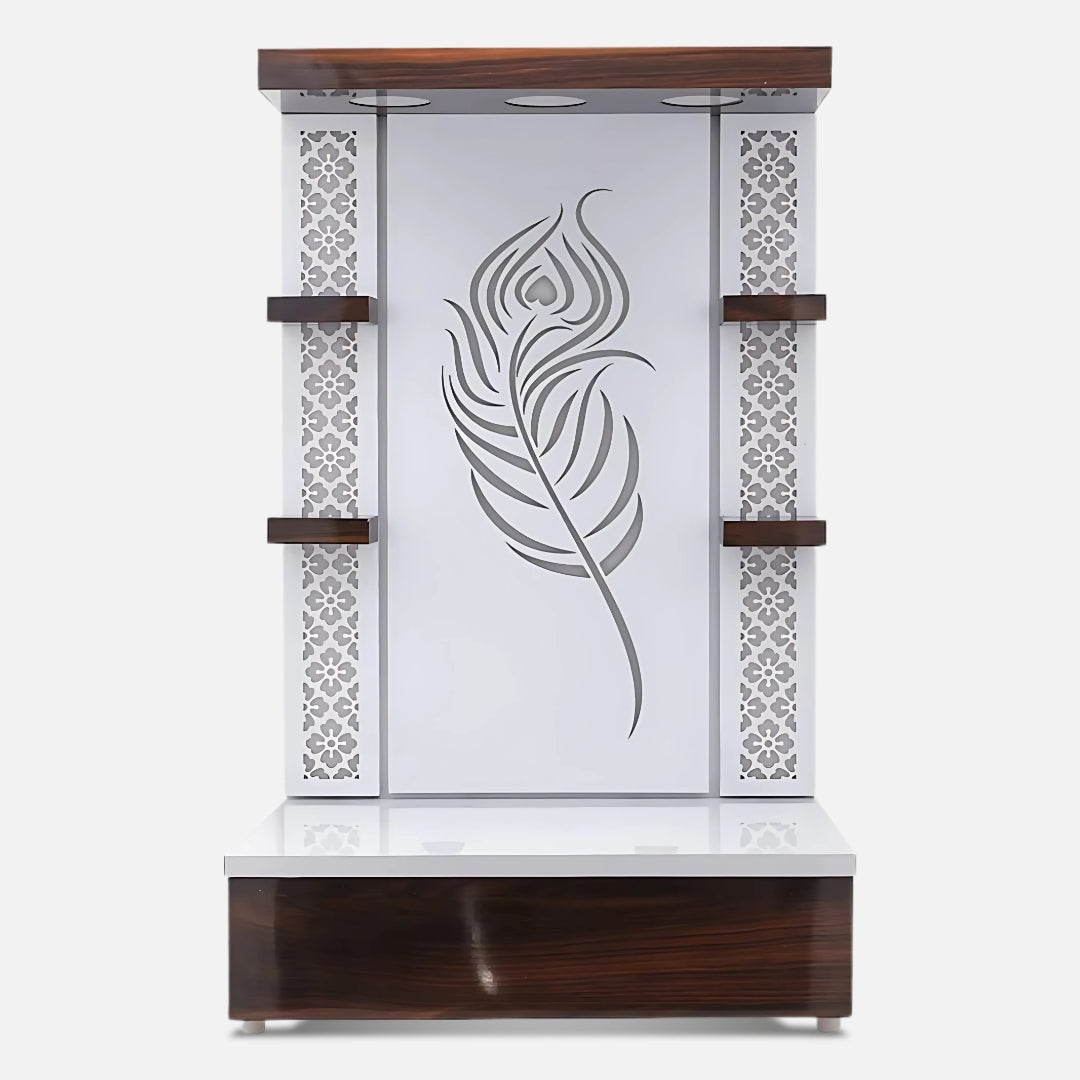 Narayani Teak Wood Mandir (White) front view 