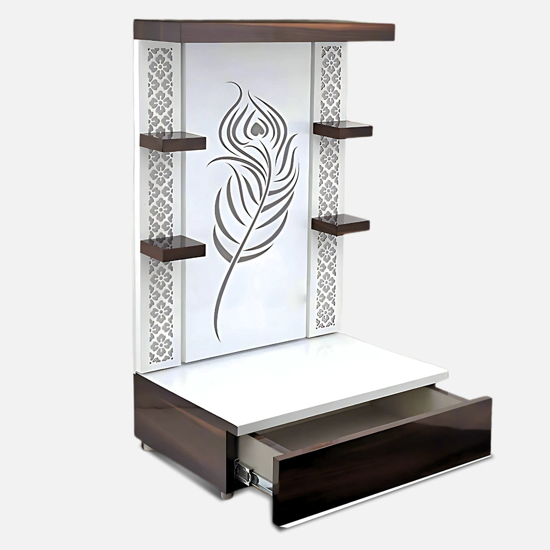 Narayani Teak Wood Mandir (White) side view 