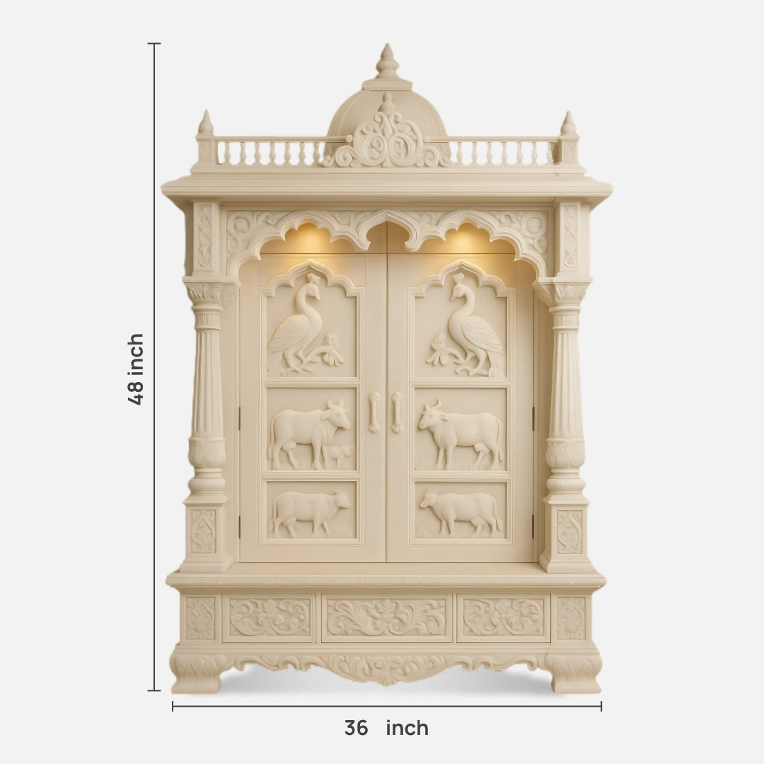 Niketan Teak Wood Mandir (White) dimensions