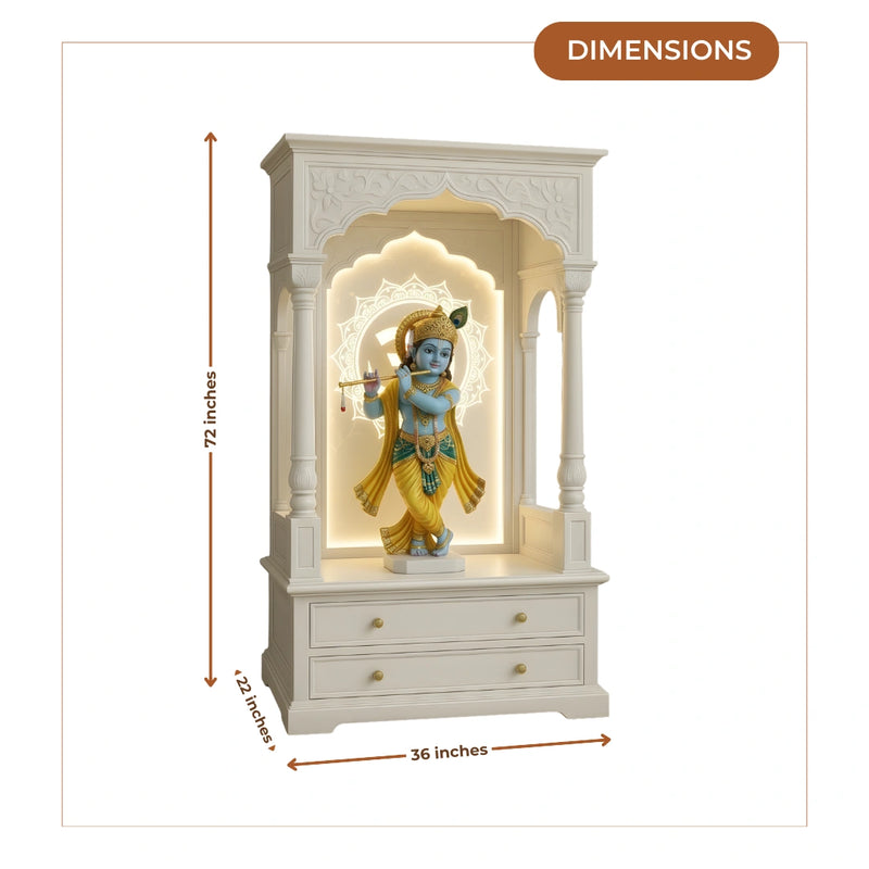 Nityalaya Teak Wood Mandap (White) dimensions image 