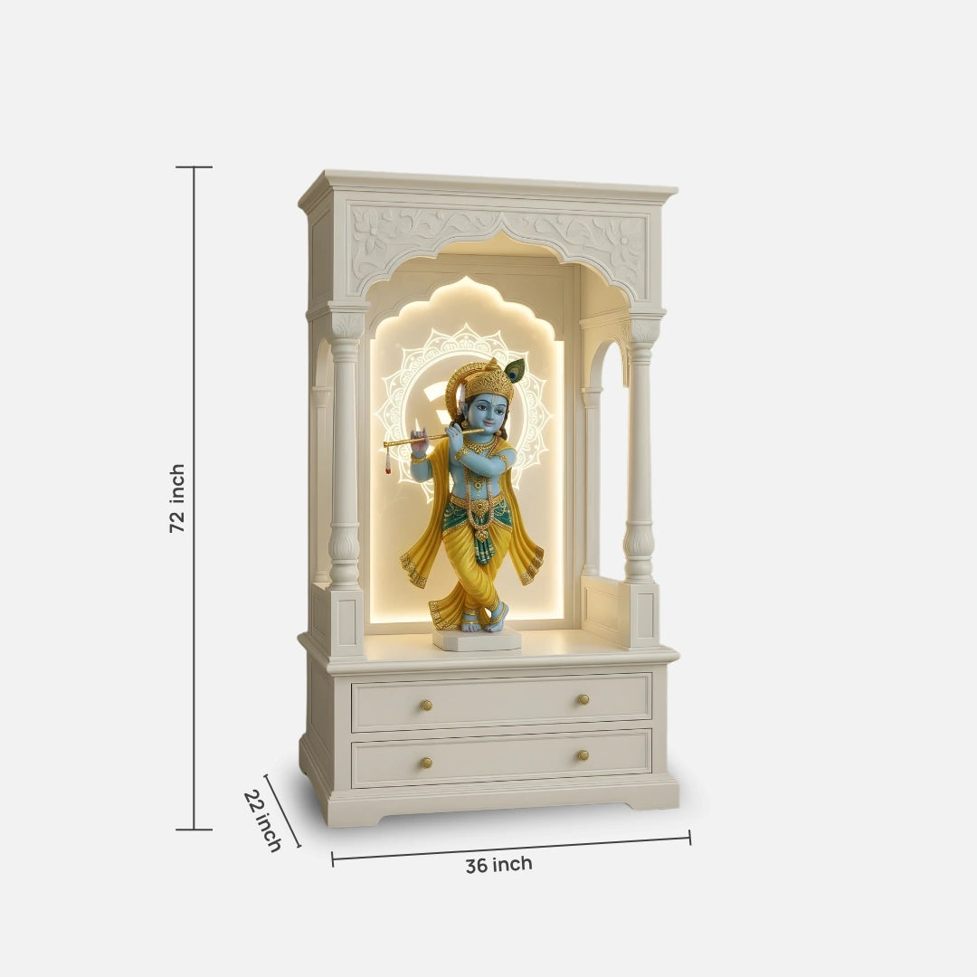Nityalaya Teak Wood Mandap (White) dimensions view 