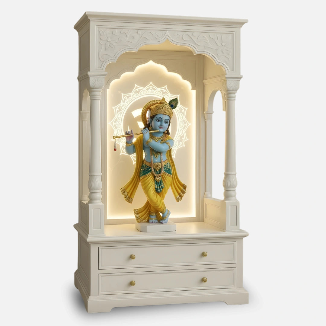 Nityalaya Teak Wood Mandap (White)  side view 