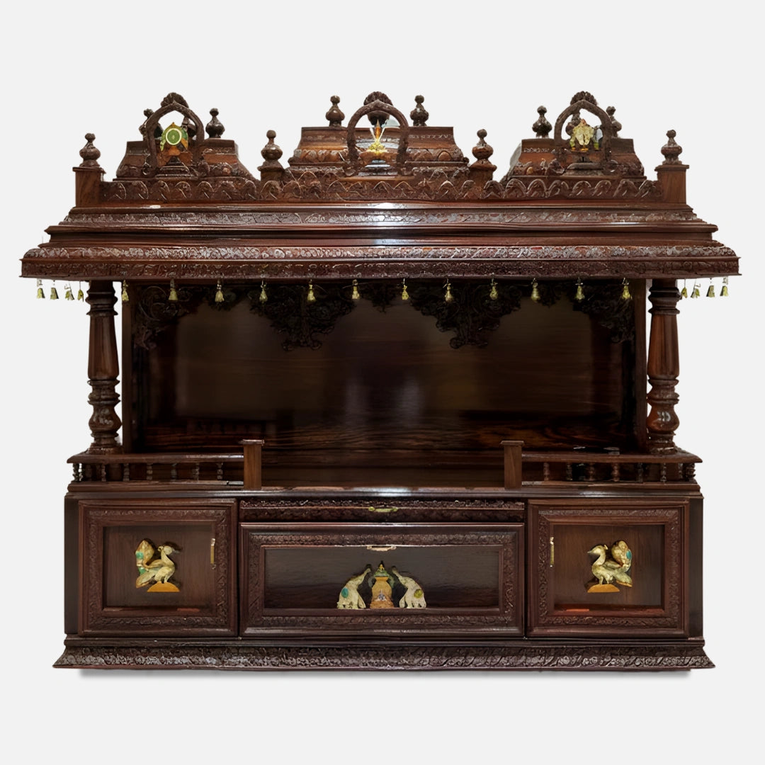 Nivya Teak Wood Mandap (Brown) front view 