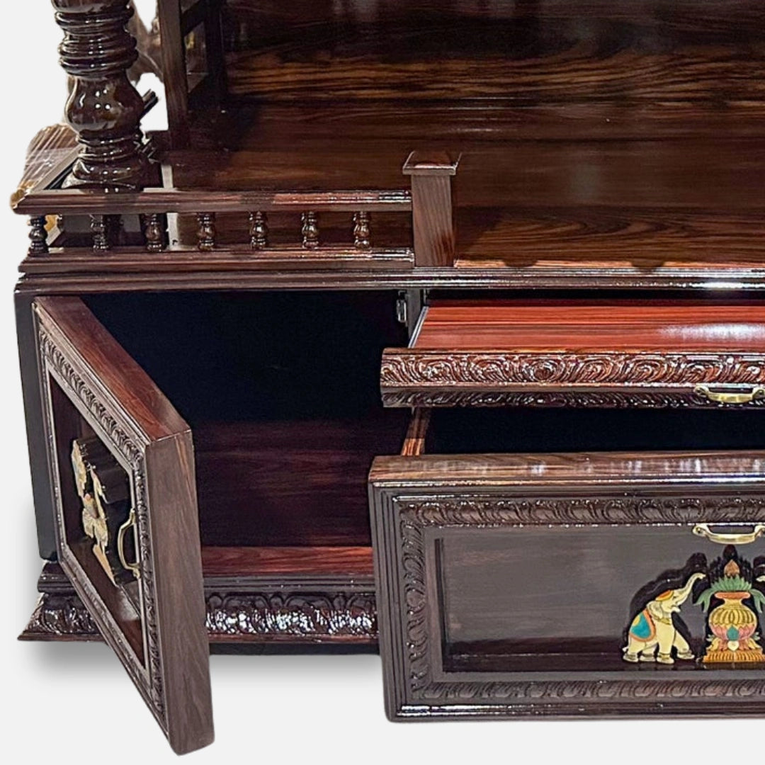 Nivya Teak Wood Mandap (Brown) open drawer view