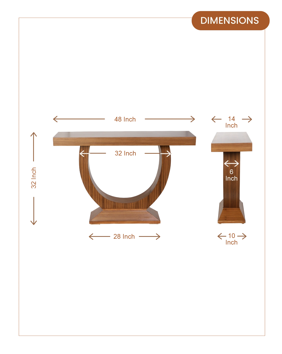 Nobilic Solid Wood Console Table (Teak) dimensions