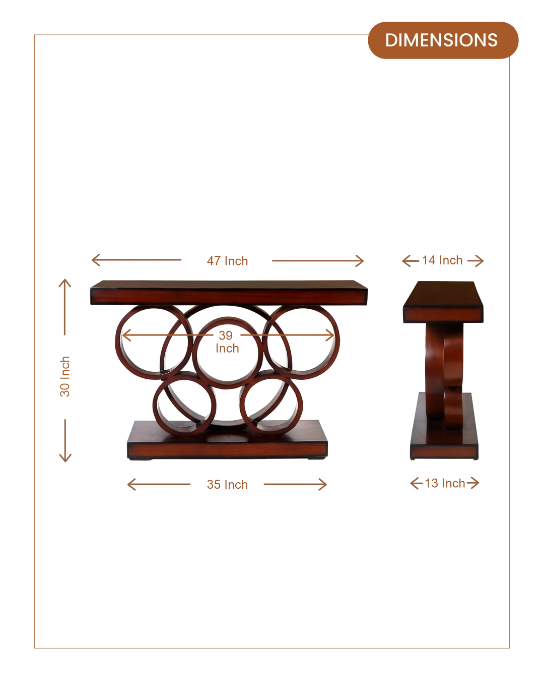 Noble Solid Wood Console Table (Brown) dimensions