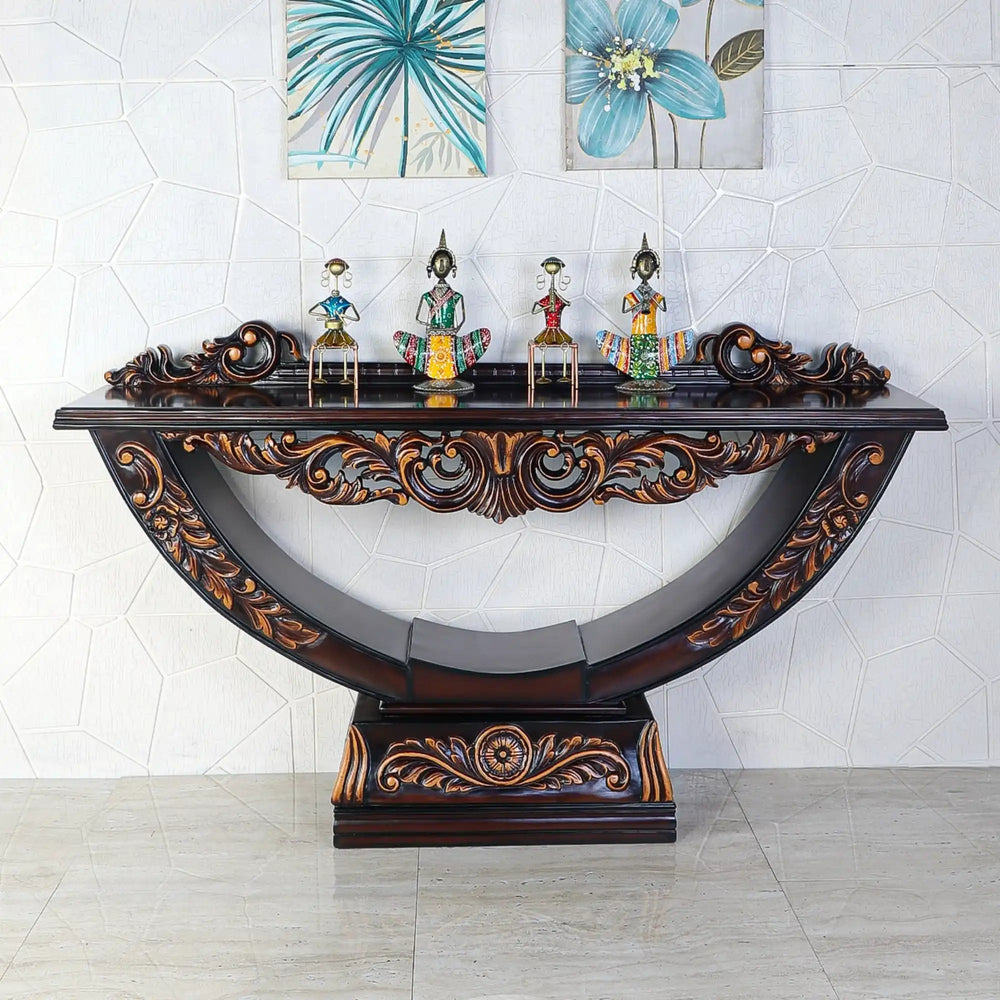 Ohsio Solid Wood Console Table (Brown Gold) lifestyle view