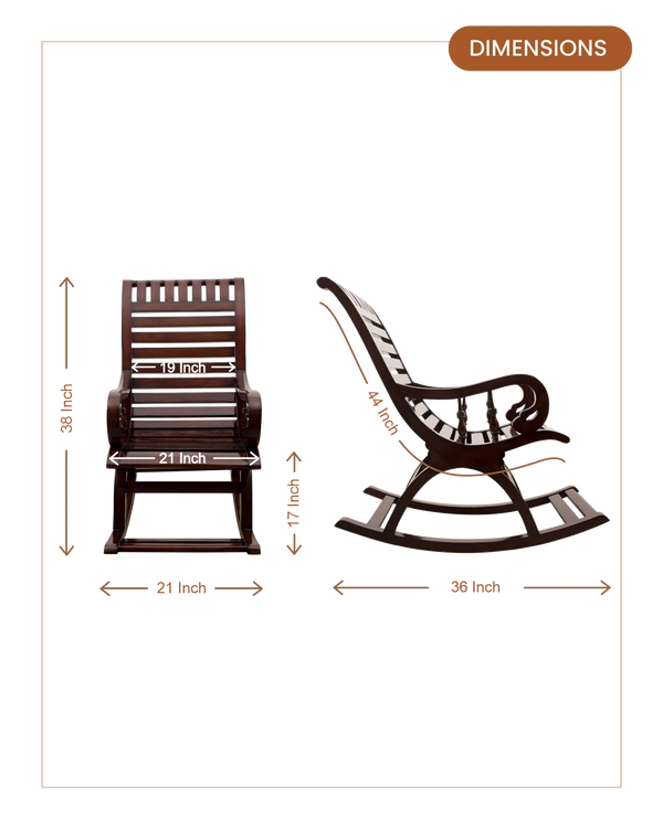 Omaha Teak Wood Rocking Chair (Brown) dimensions