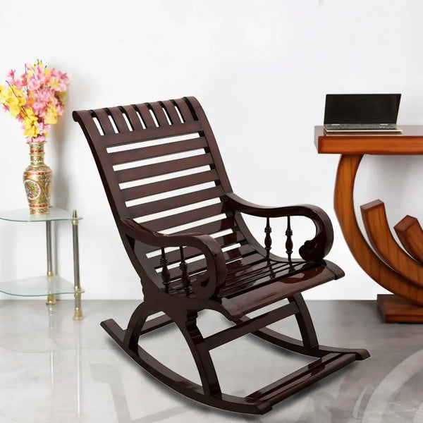 Omaha Teak Wood Rocking Chair (Brown) dimensions lifestyle view