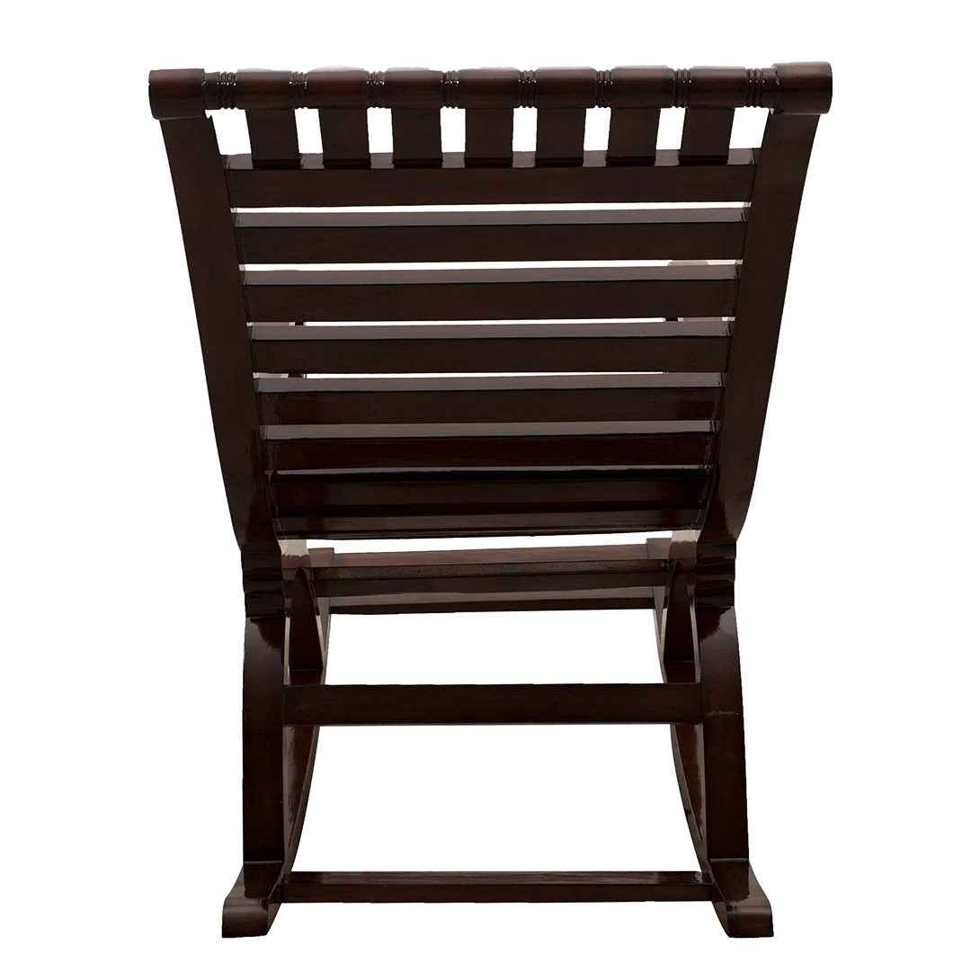 Omaha Teak Wood Rocking Chair in Brown color back view