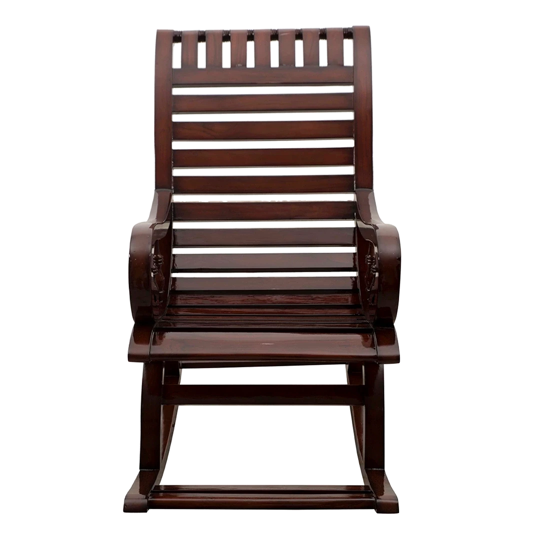 Omaha Teak Wood Rocking Chair in Brown color front view