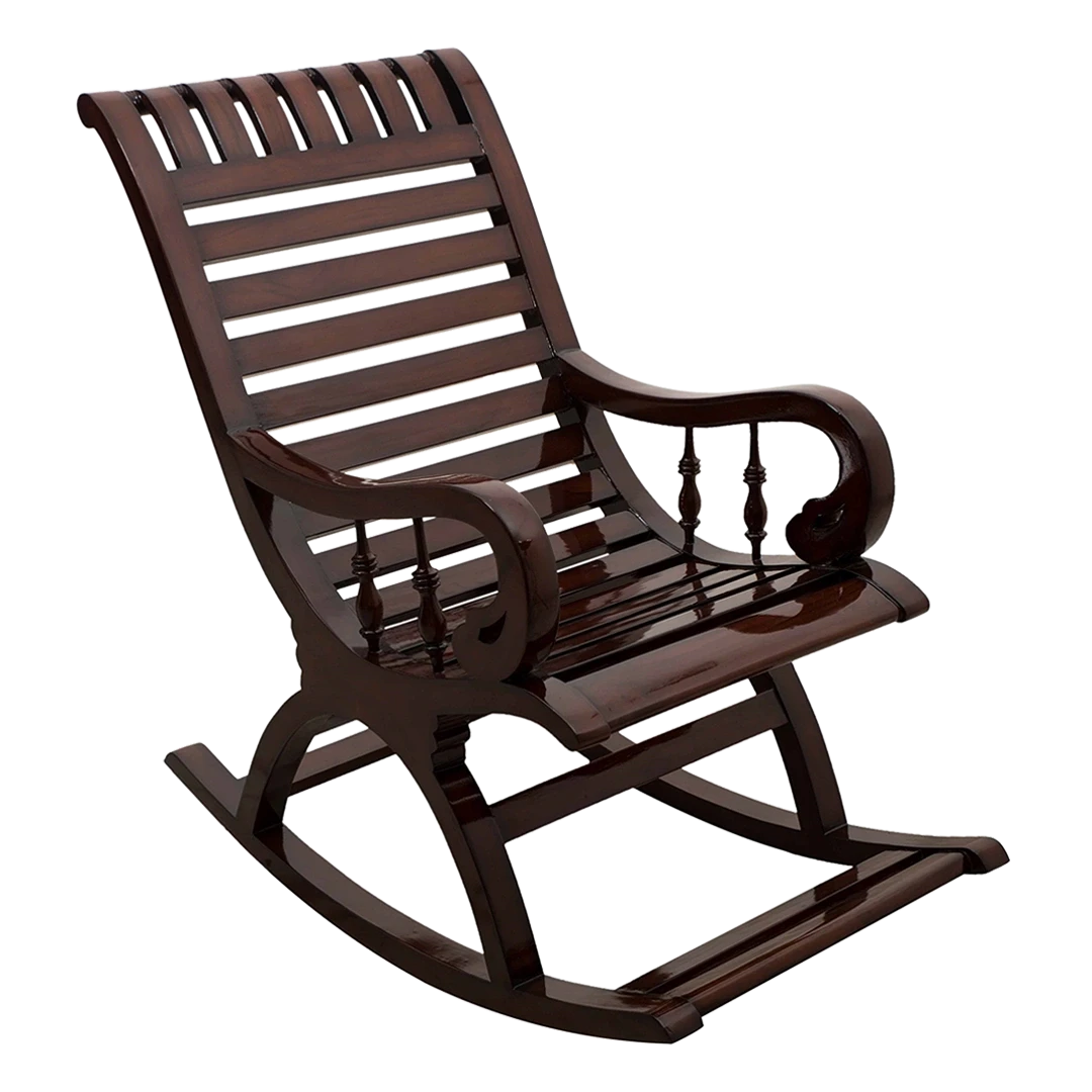 Omaha Teak Wood Rocking Chair in Brown color 45° side view