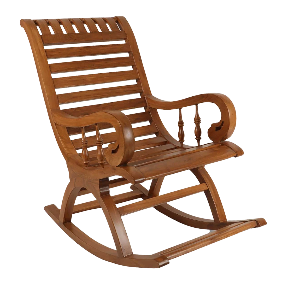 Omaha Teak Wood Rocking Chair in Teak color 45° side view