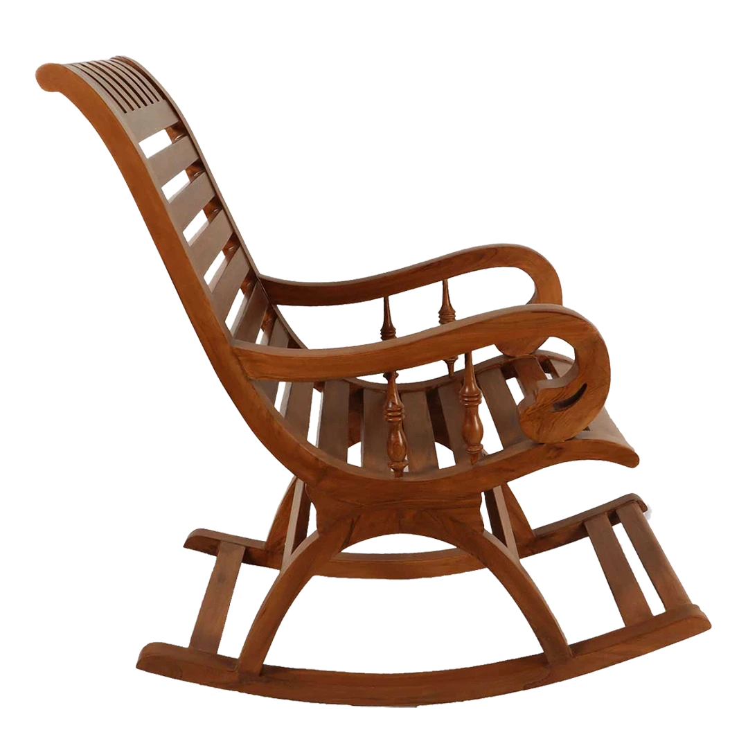 Omaha Teak Wood Rocking Chair in Teak color side view