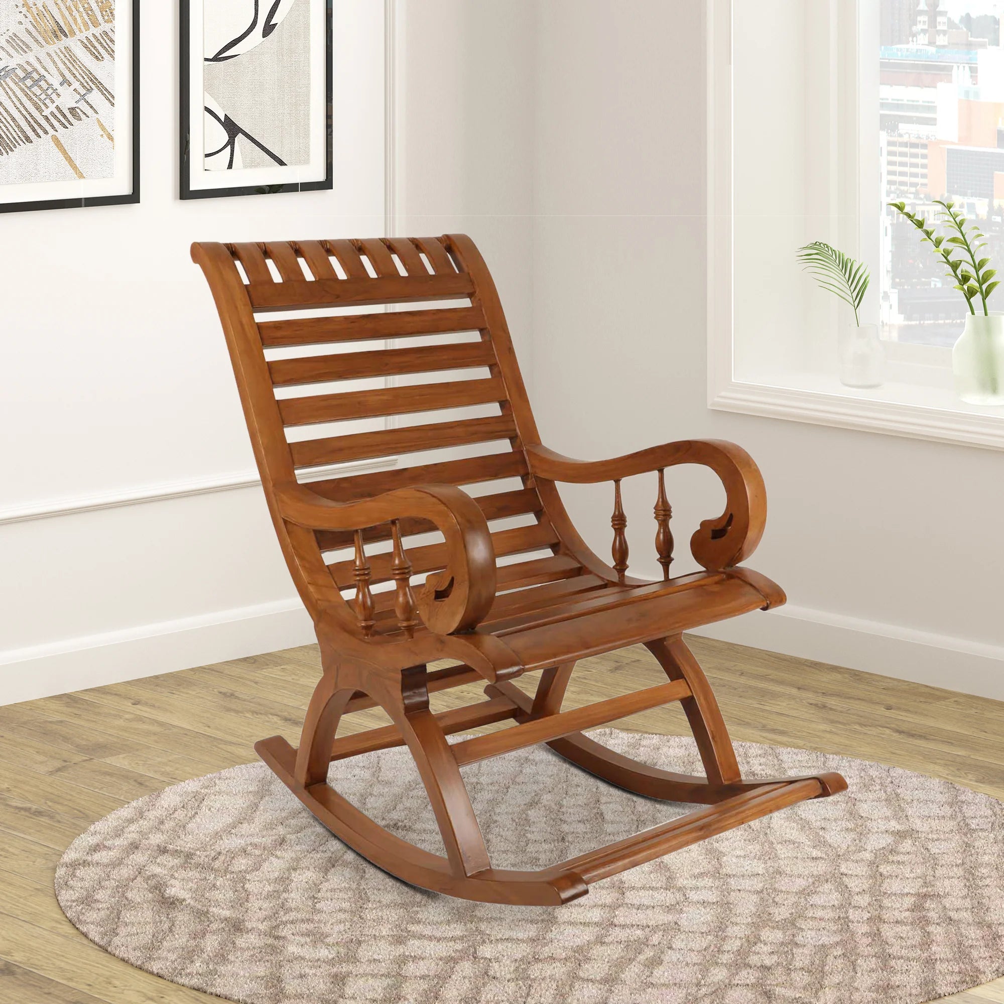 Omaha Teak Wood Rocking Chair lifestyle view