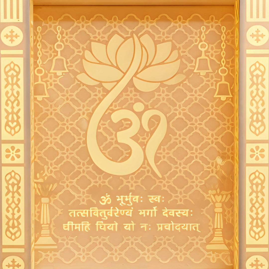 Omkamal Wooden Corian Mandir (White) close view  