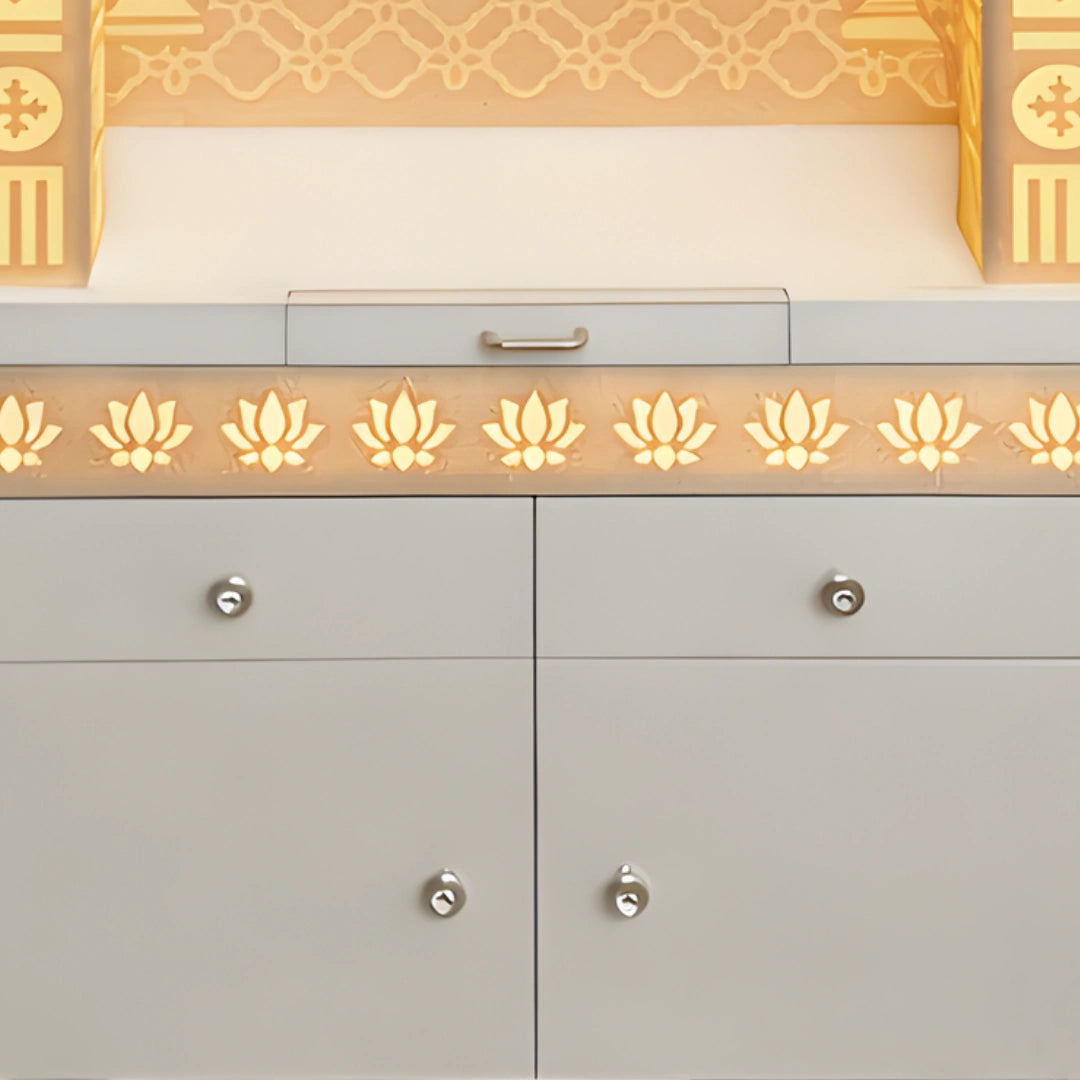 Omkamal Wooden Corian Mandir (White) drawers 