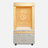 Omkamal Wooden Corian Mandir (White) front view 